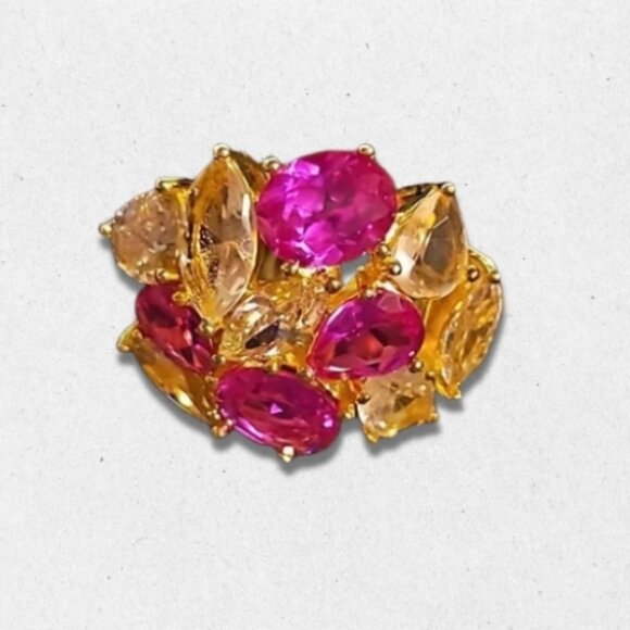 Statement Glass Stone Ring Durable Gold Tone Setting Light/Dark Pink Women's 8 - Picture 1 of 3